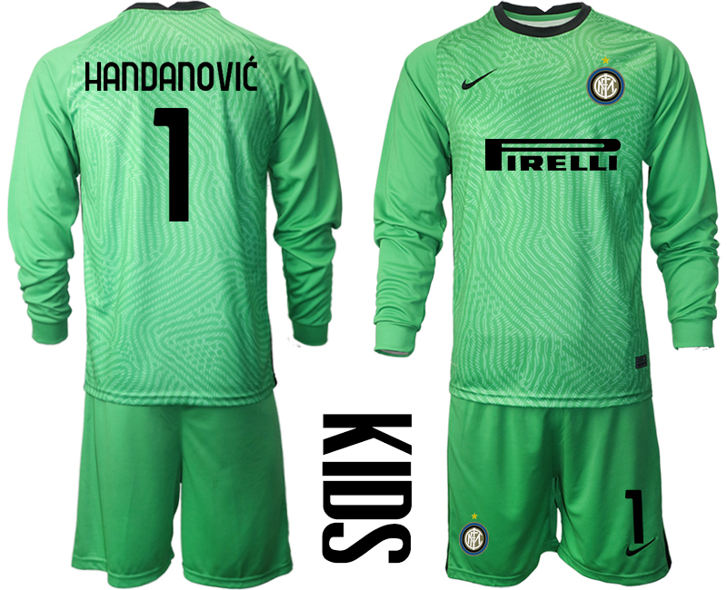 2021 Internazionale green goalkeeper long sleeve youth #1 soccer jerseys